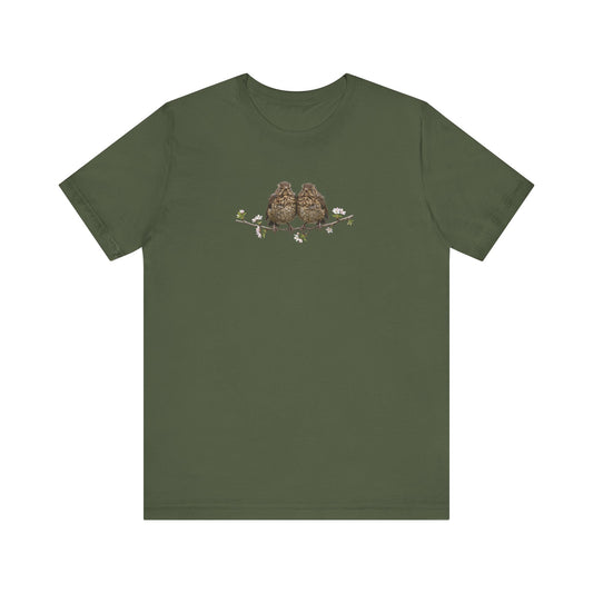 Blackbird Fledgling T-Shirt | Spring Blossoms Unisex Graphic Tee for Bird Watchers