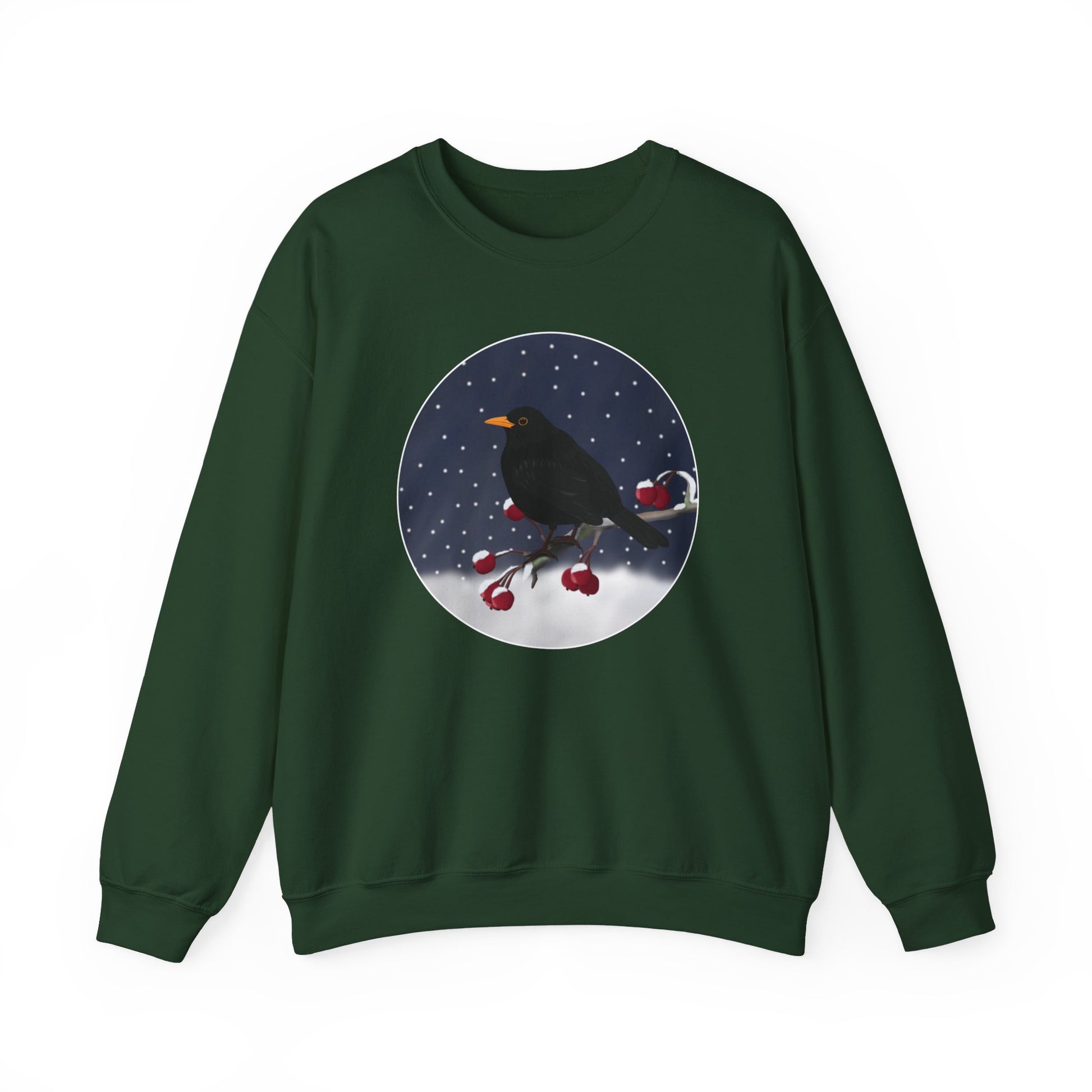Blackbird on a Winter Branch Birdwatcher Christmas Bird Sweatshirt