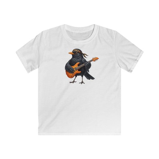 Blacky Amsel mit Gitarre Kinder T-Shirt – Die Gartenvögel Offizielles Band Merch
