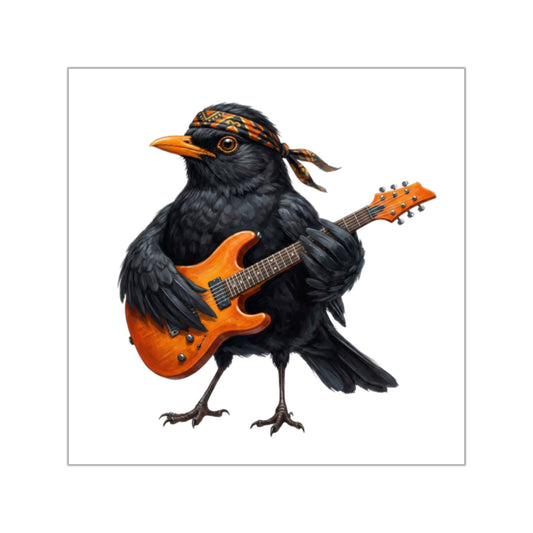 Blacky die Amsel mit seiner orangene Gitarre Premium Sticker (Die Gartenvögel)