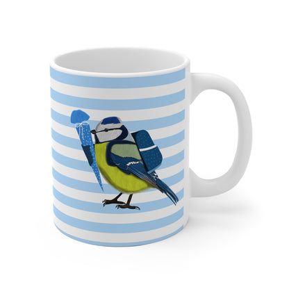 Blaumeise Vogel Tasse als Geschenk zur Einschulung Blau Weiß