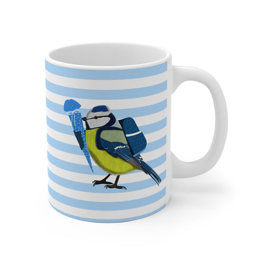 Blaumeise Vogel Tasse als Geschenk zur Einschulung Blau Weiß