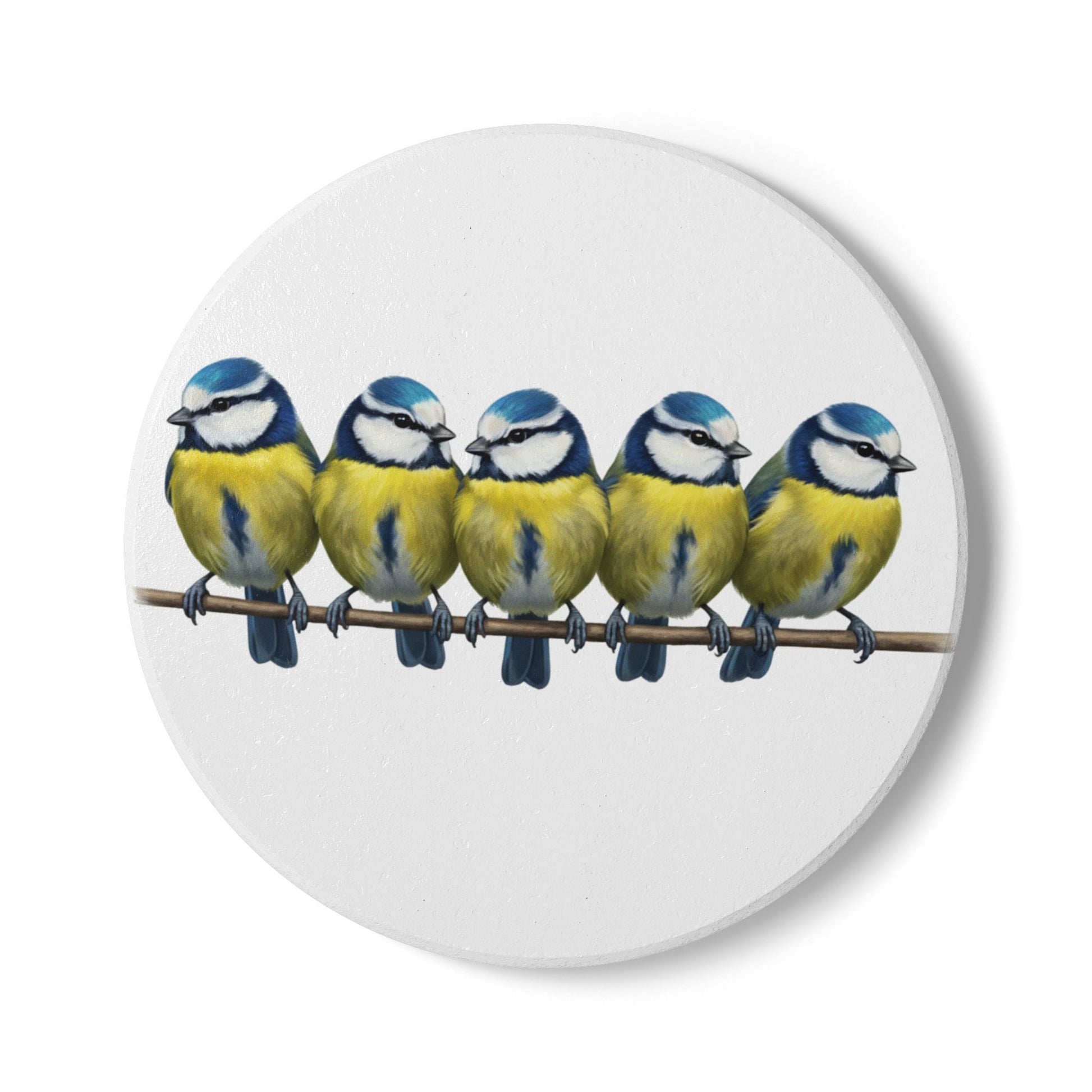 Blaumeisen Keramik-Untersetzer Vogelmotiv Weiß