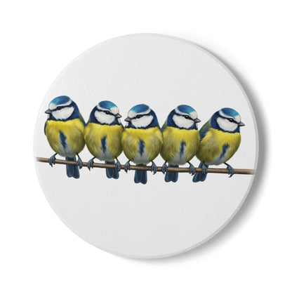 Blaumeisen Keramik-Untersetzer Vogelmotiv Weiß