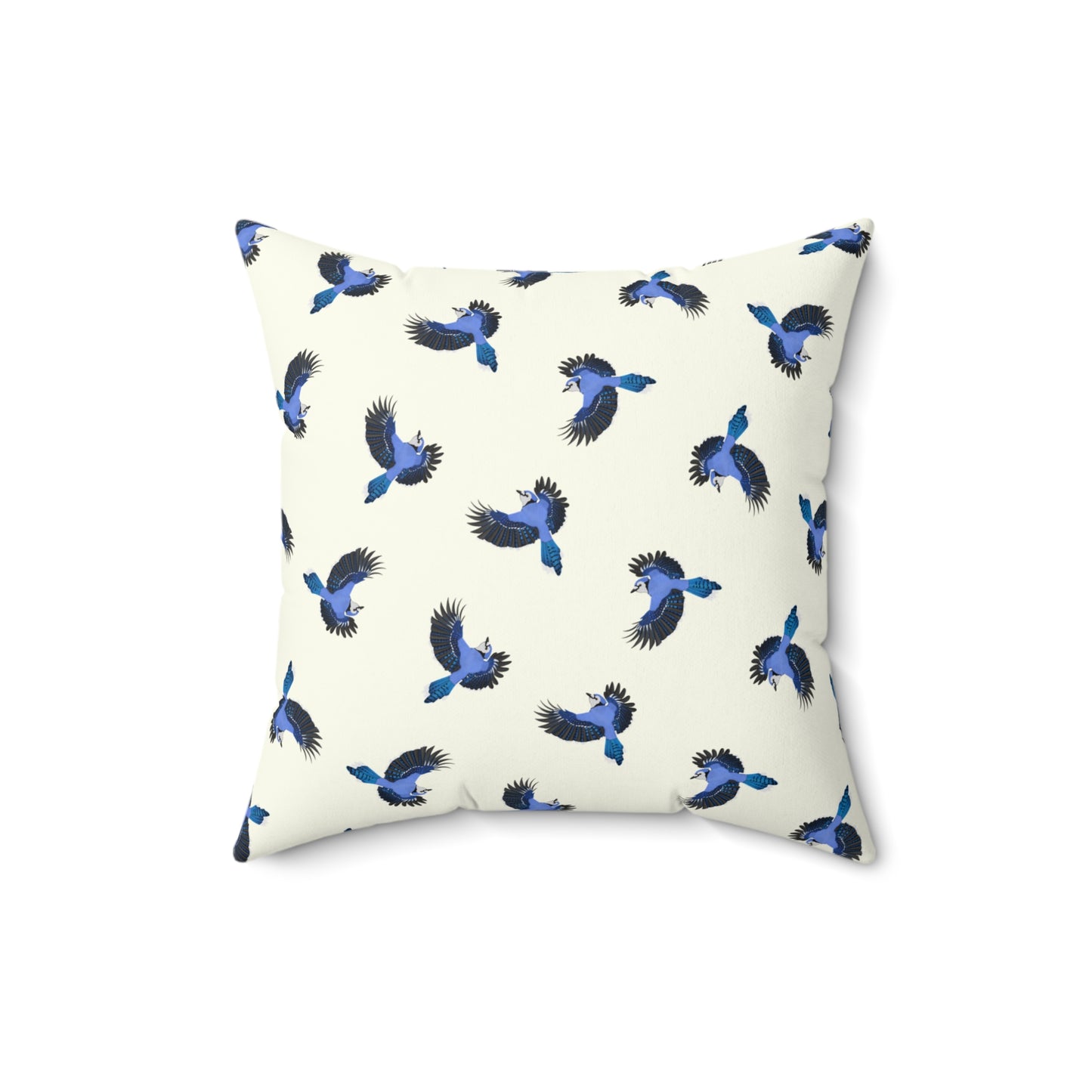 Blue Jay All-Over Pattern Throw Pillow Creamy White | Decorative Bird Art Home Decor