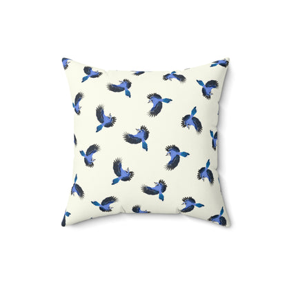 Blue Jay All-Over Pattern Throw Pillow Creamy White | Decorative Bird Art Home Decor