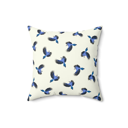 Blue Jay All-Over Pattern Throw Pillow Creamy White | Decorative Bird Art Home Decor