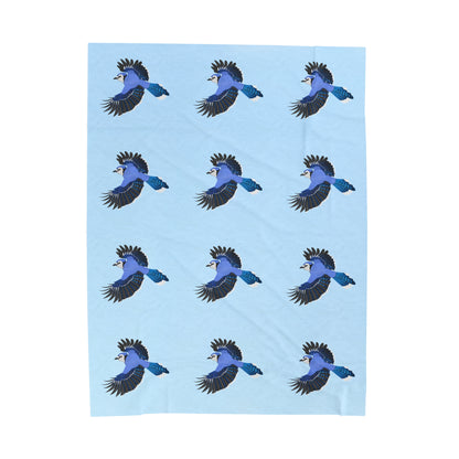 Blue Jay Backyard Bird Velveteen Plush Blanket Blue