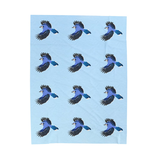 Blue Jay Backyard Bird Velveteen Plush Blanket Blue