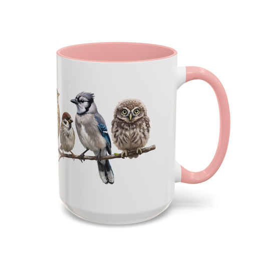 Blue Jay Cardinal Bluebird Little Owl Fledglings Two-Tone Mug | Spring Bird Lover Gift