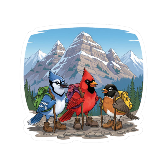 Blue Jay Cardinal Robin Hiking Kiss-Cut Sticker for Bird Watchers and Hiking Lovers