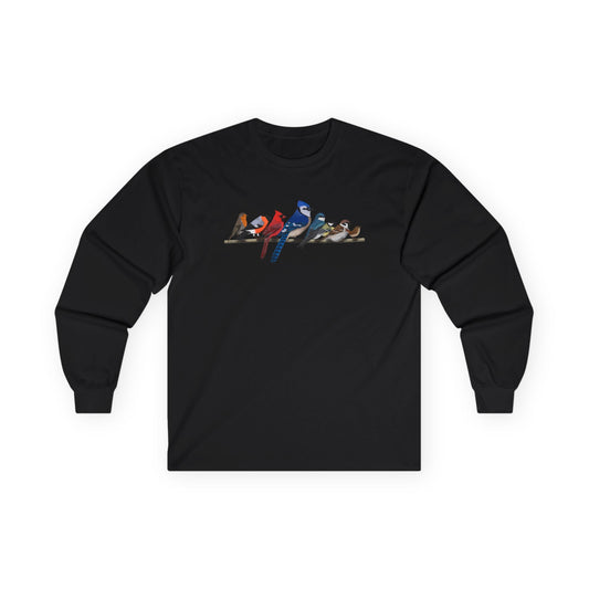 Blue Jay Cardinal Robin on a Branch Birdwatching Cotton Long Sleeve T-Shirt
