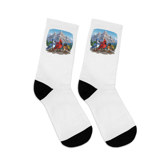 Blue Jay Cardinal Robin on a Hike Bird Socks White for Bird and Hiking Lovers One Size