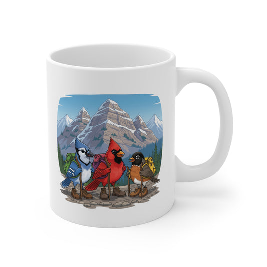 Blue Jay Cardinal Robin on a Hike Mug for Hiking Lovers & Bird Watchers 11oz