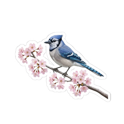 Blue Jay Cherry Blossom Sticker | Glossy Floral Bird Decal | Spring Laptop Sticker