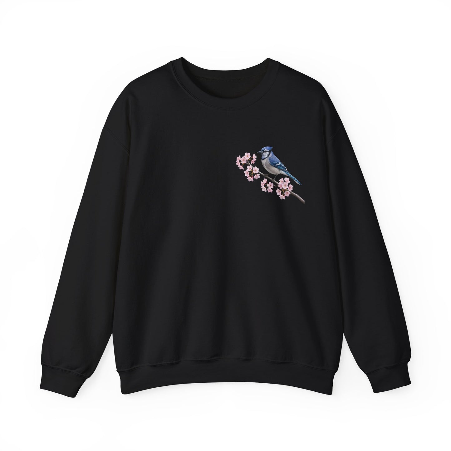 Blue Jay Cherry Blossom Sweatshirt | Floral Bird Crewneck | Cozy Spring Pullover