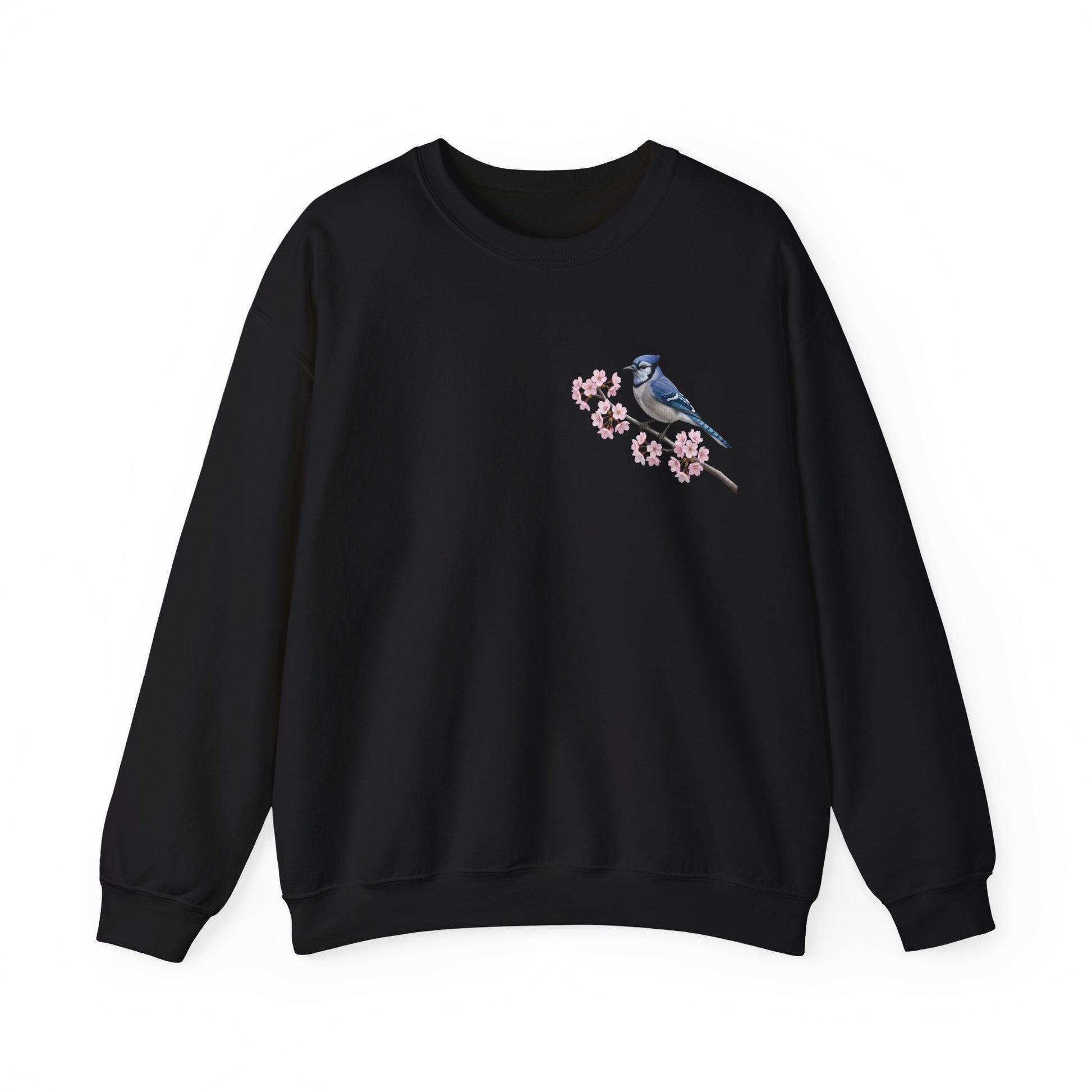 Blue Jay Cherry Blossom Sweatshirt | Floral Bird Crewneck | Cozy Spring Pullover