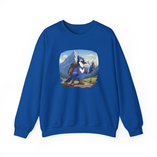 Blue Jay Hiking Sweatshirt Funny Blue Jay on a Hike Bird Watchers & Bird Lovers