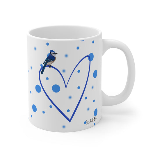 Blue Jay Valentine's Day Bird Mug 11oz Blue Heart