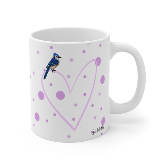 Blue Jay Valentine's Day Bird Mug 11oz Pink Heart