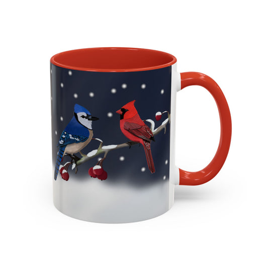 Blue Jay and Cardinal Bird Coffee Mug | Ceramic Christmas Gift for Bird Lovers