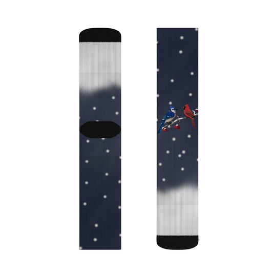 Blue Jay and Cardinal on a Winter Branch Christmas Bird Socks