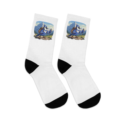 Blue Jay on a Hike Bird Socks White for Bird and Hiking Lovers One Size