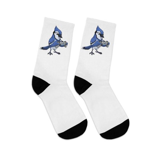 Blue Jay with Gaming Controller Video Games Bird Socks White One Size