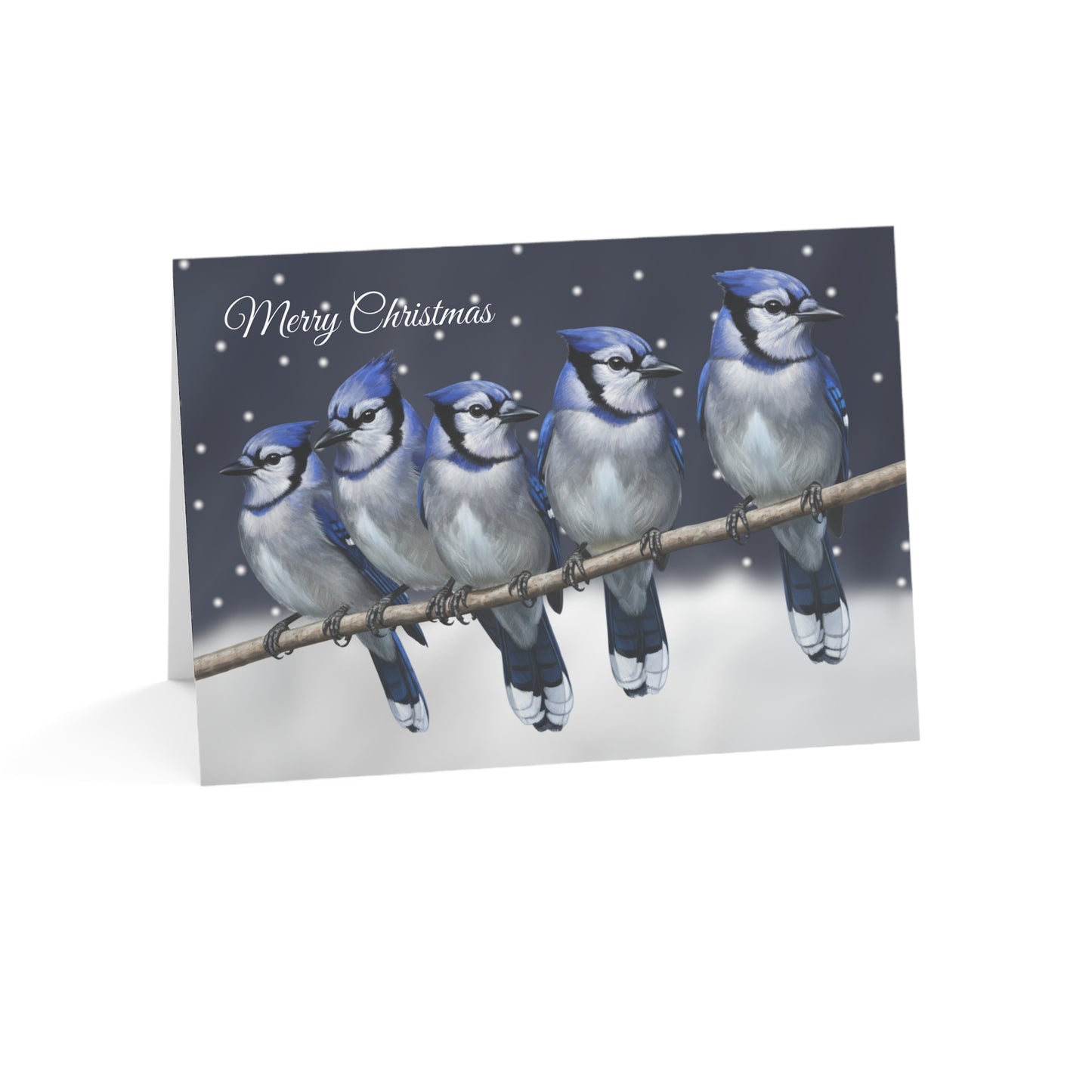 Blue Jays Bird Art Premium Christmas Card 7x5" | Double-Sided Matte Holiday Greeting