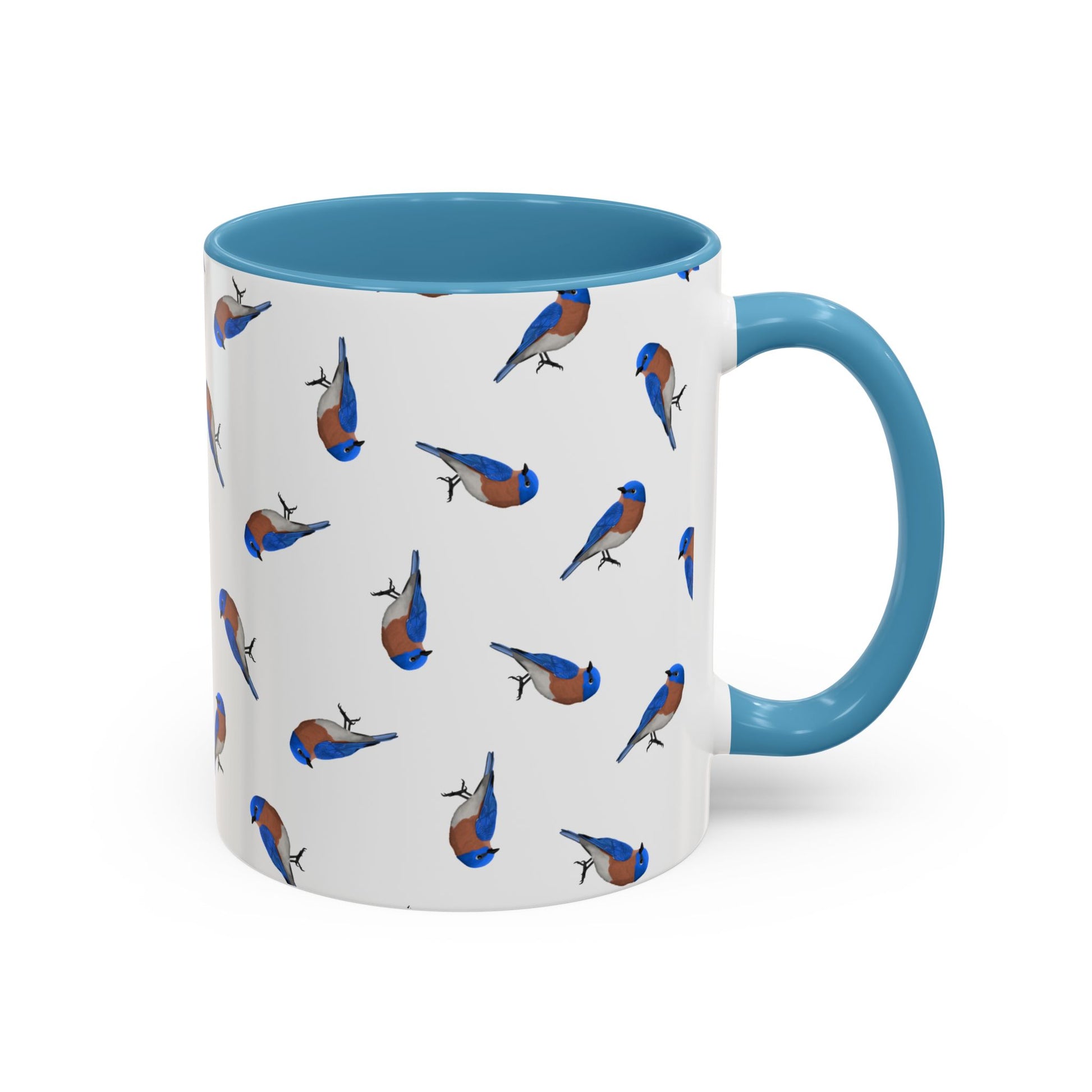 Bluebird All-Over Pattern Accent Mug | Colorful Bird Lover Gift for Birdwatchers