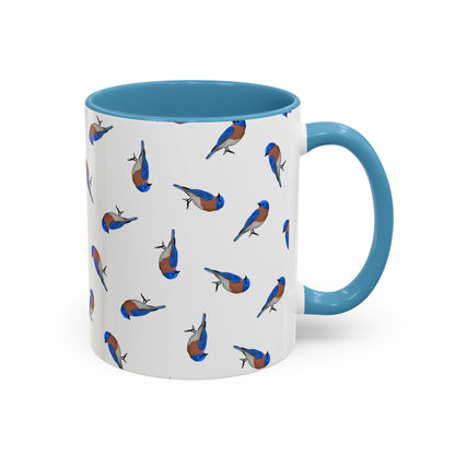 Bluebird All-Over Pattern Accent Mug | Colorful Bird Lover Gift for Birdwatchers