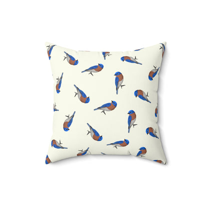 Bluebird All-Over Pattern Throw Pillow Creamy White | Decorative Bird Art Home Decor