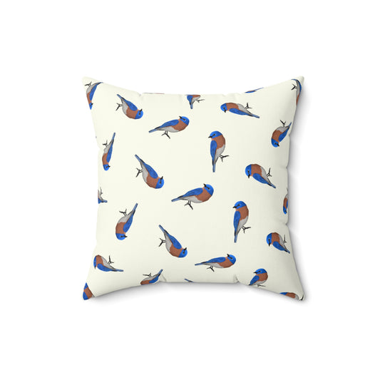 Bluebird All-Over Pattern Throw Pillow Creamy White | Decorative Bird Art Home Decor