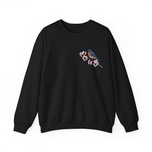 Bluebird Cherry Blossom Sweatshirt | Floral Bird Crewneck | Cozy Spring Pullover