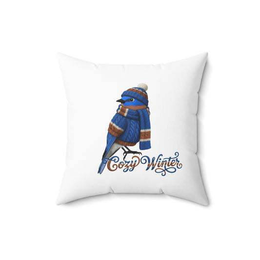 Bluebird Cozy Winter Christmas Bird Pillow – Double-Sided Bird Art – The Perfect Gift for Bird Lovers