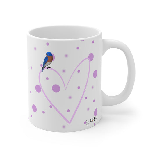 Bluebird Valentine's Day Bird Mug 11oz Pink Heart