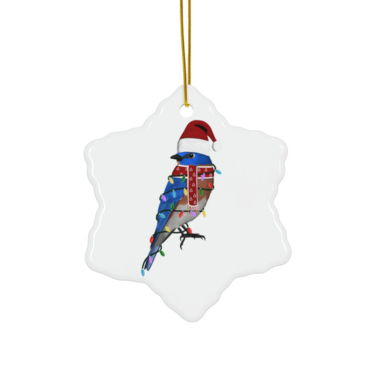 Bluebird as Santa Ceramic Bird Christmas Ornament | Durable Double-Sided Bird Lover Decor