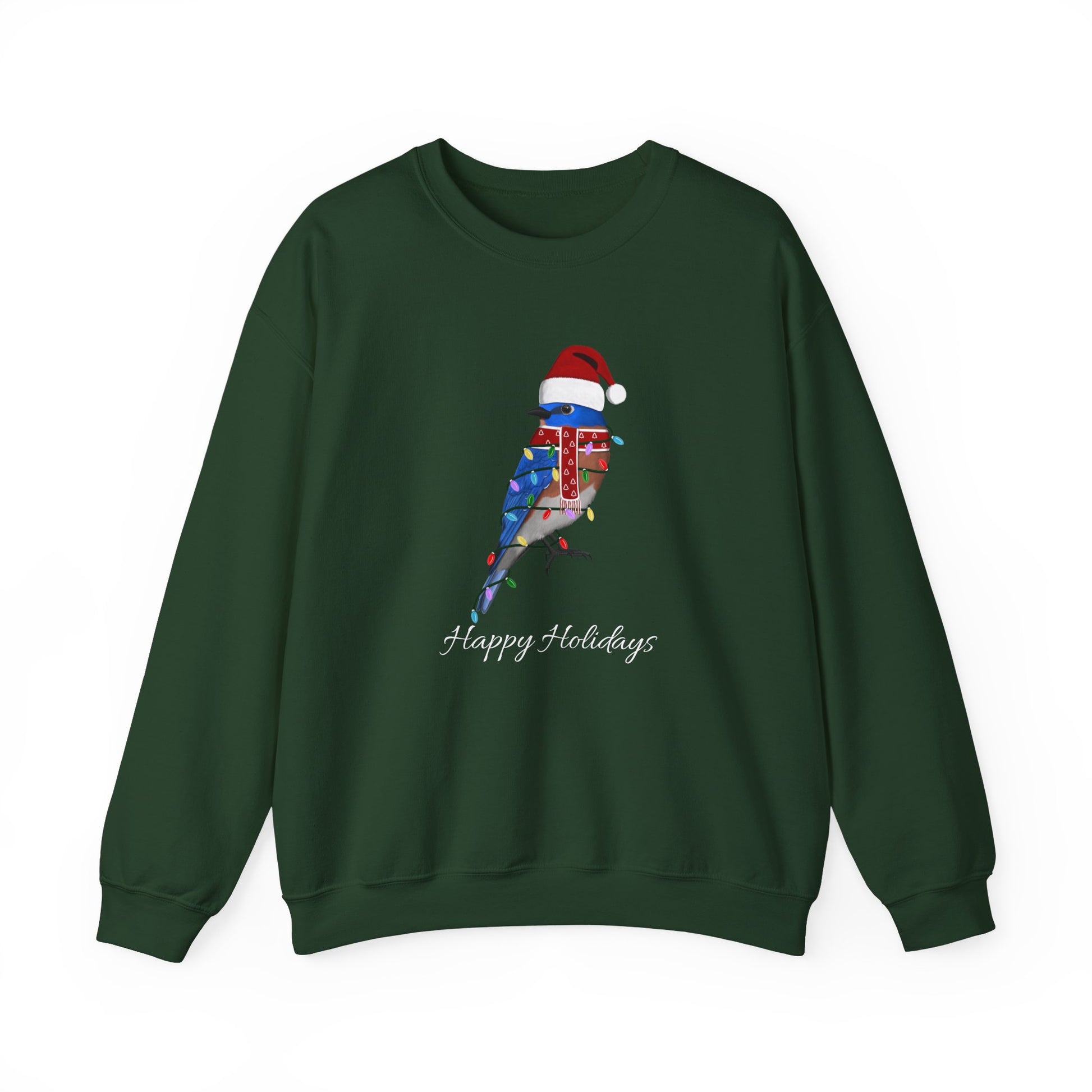 Bluebird with Fairy Lights as Santa Happy Holidays Birdwatcher Christmas Bird Sweatshirt