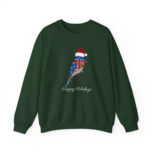Bluebird with Fairy Lights as Santa Happy Holidays Birdwatcher Christmas Bird Sweatshirt