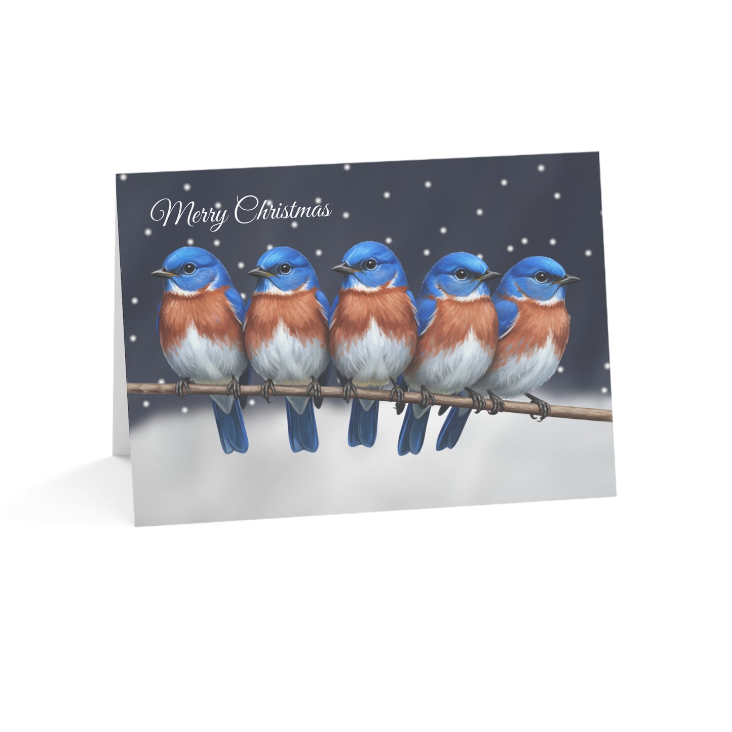 Bluebirds Bird Art Premium Christmas Card 7x5" | Double-Sided Matte Holiday Greeting