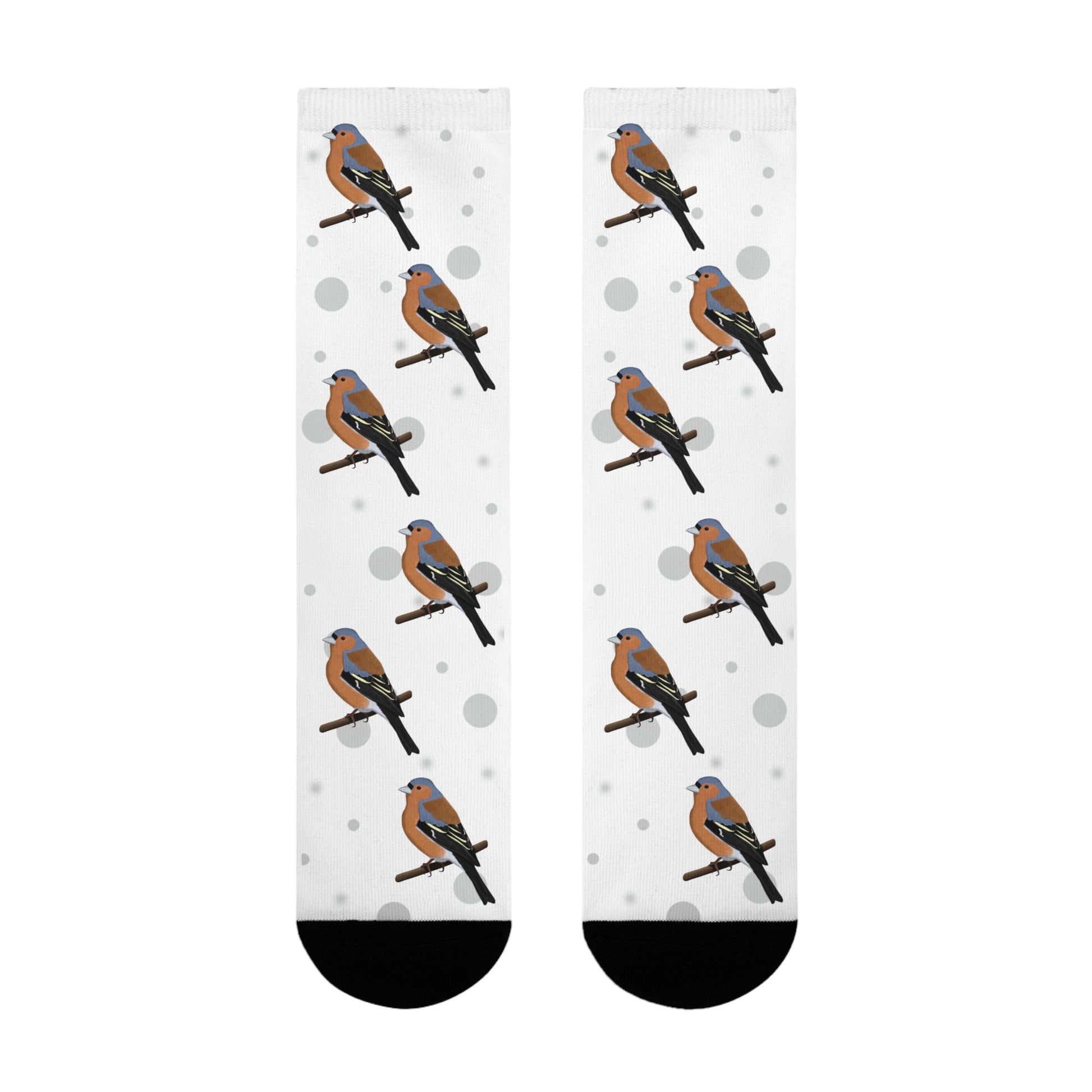 Buchfink Socken Vogelsocken Weiß mit Grauen Punkten