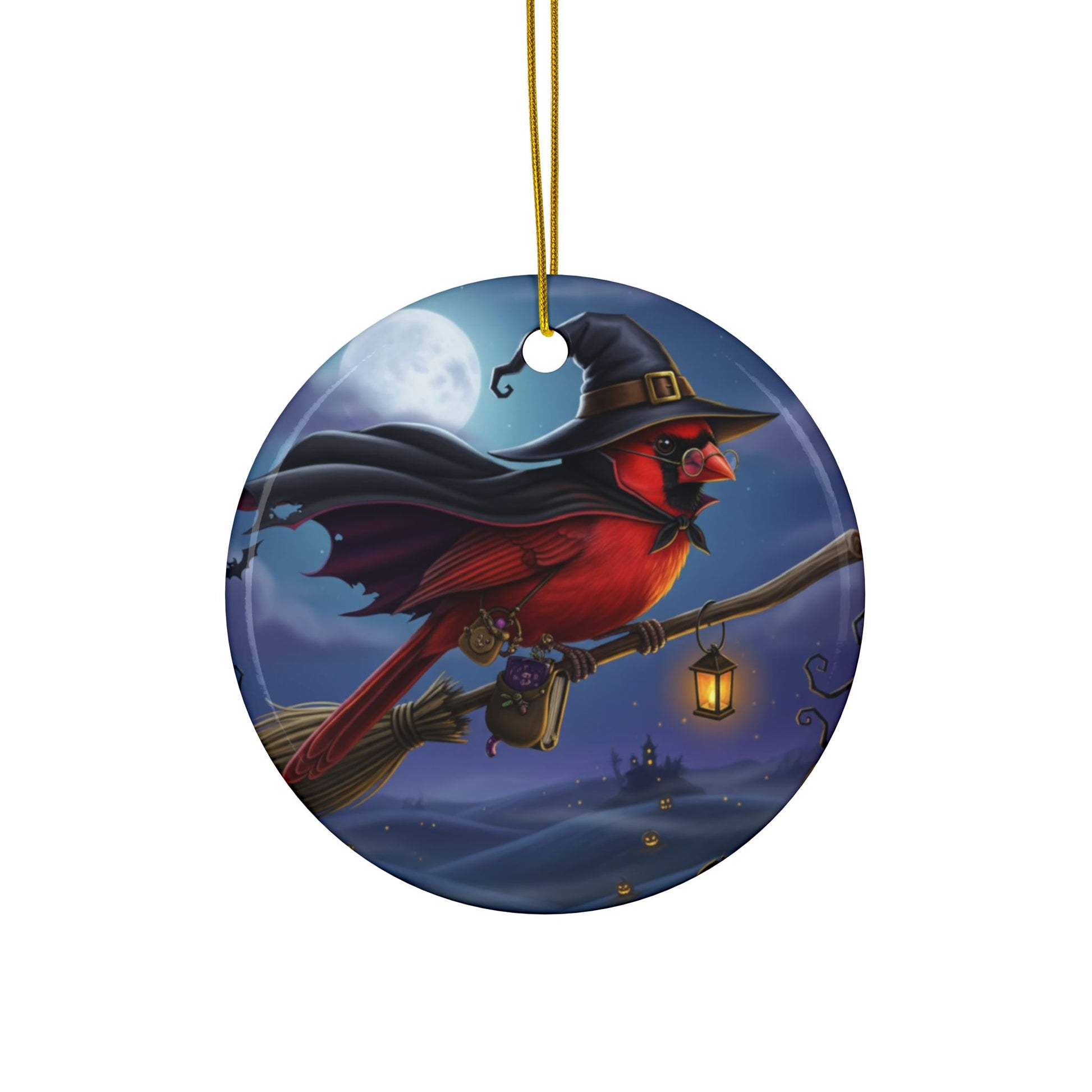 Cardinal Bird Halloween Tree Ornament, 100% Ceramic Cute Hanging Decoration