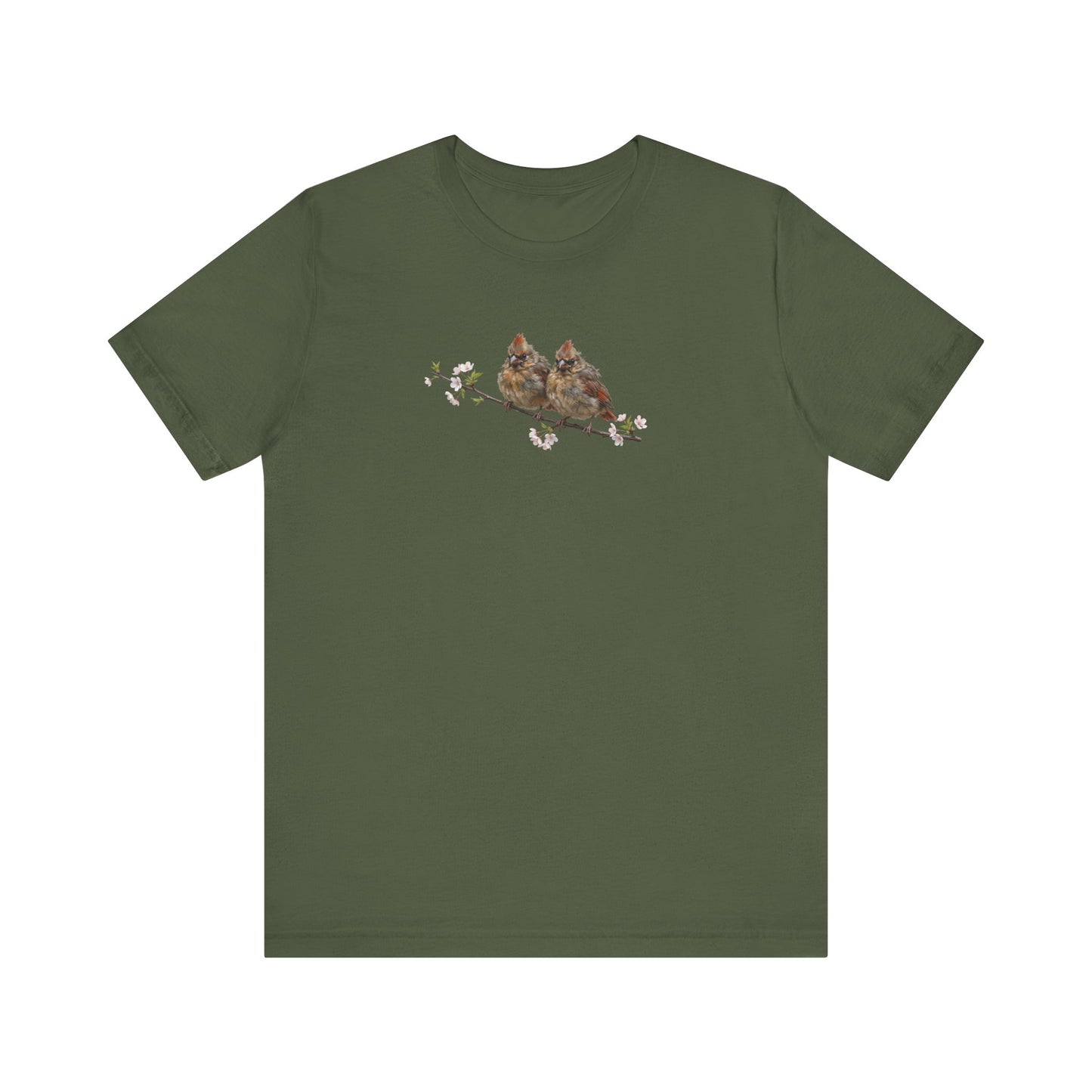 Cardinal Fledgling T-Shirt | Spring Blossoms Unisex Graphic Tee for Bird Watchers