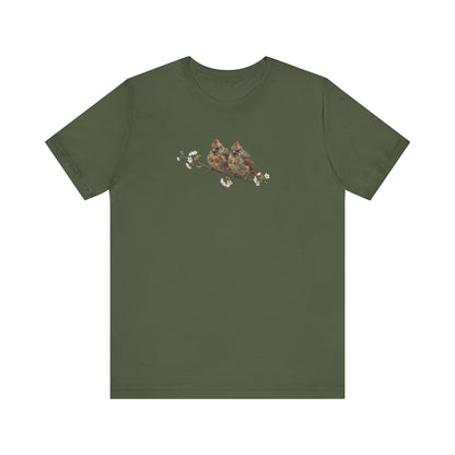 Cardinal Fledgling T-Shirt | Spring Blossoms Unisex Graphic Tee for Bird Watchers