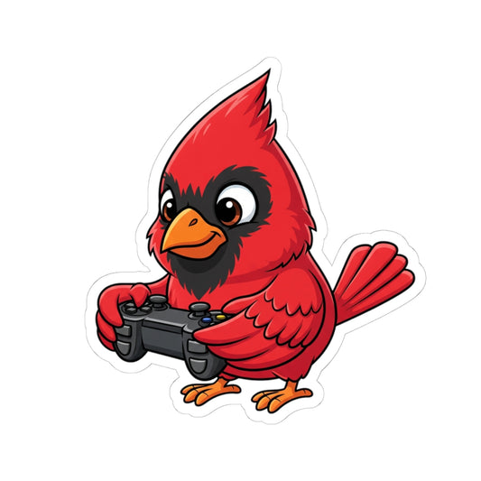 Cardinal Playing Video Games Kiss-Cut Sticker for Bird Watchers and Gaming Lovers