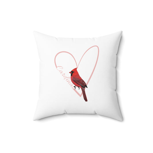 Cardinal Throw Pillow with Heart for Bird Lovers & Bird Watchers White