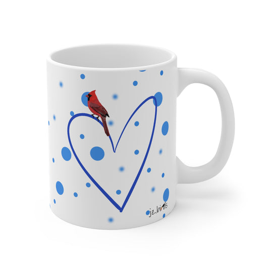 Cardinal Valentine's Day Bird Mug 11oz Blue Heart