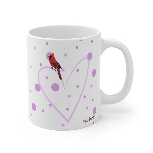 Cardinal Valentine's Day Bird Mug 11oz Pink Heart