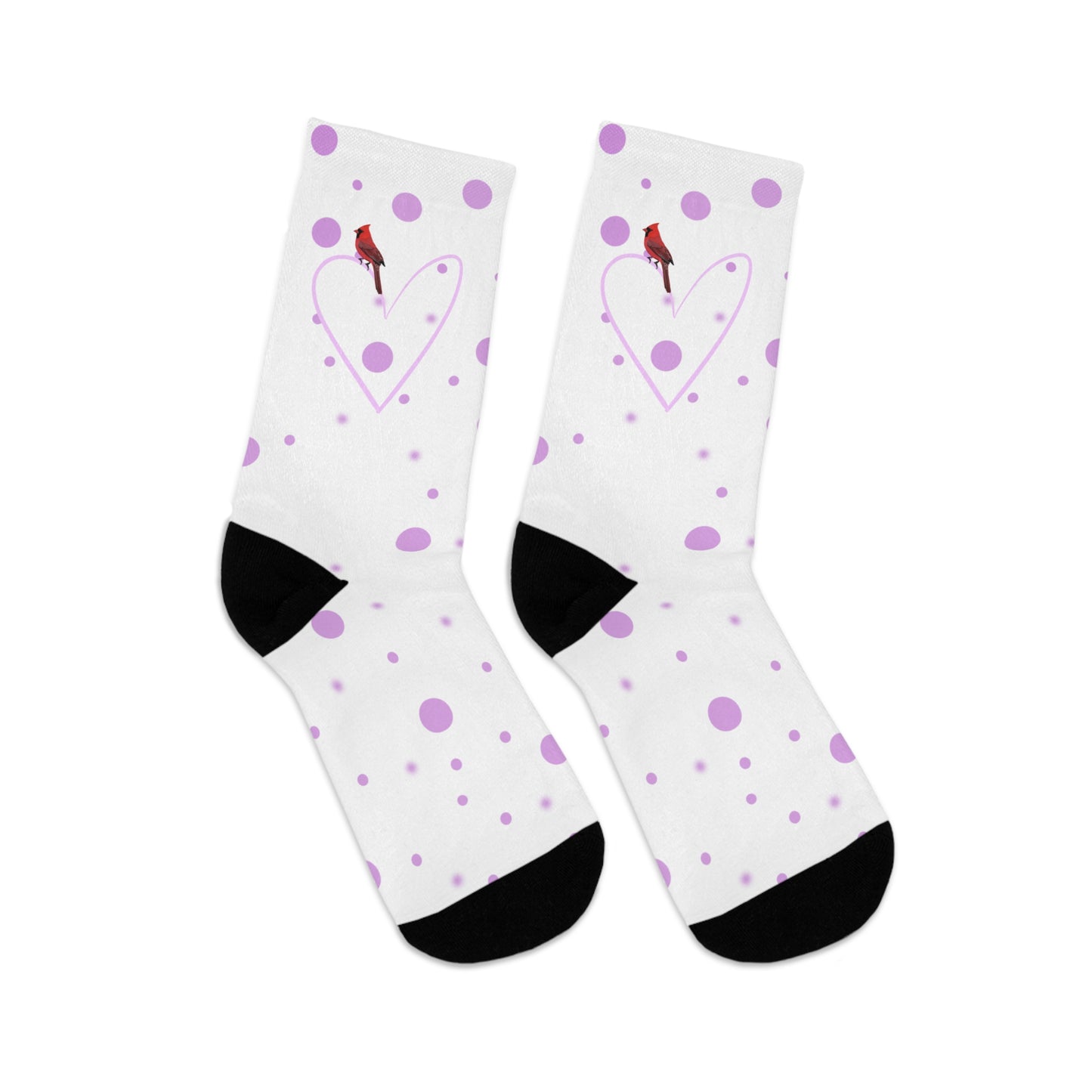 Cardinal Valentine's Day Pink Heart and Dots Bird Socks White