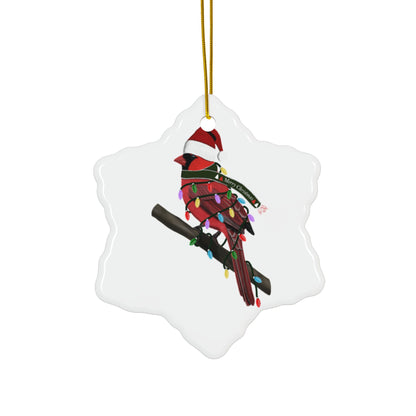 Cardinal as Santa Ceramic Bird Christmas Ornament | Durable Double-Sided Bird Lover Decor